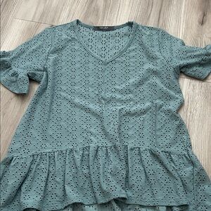 Chic Green Eyelet Ruffle Blouse